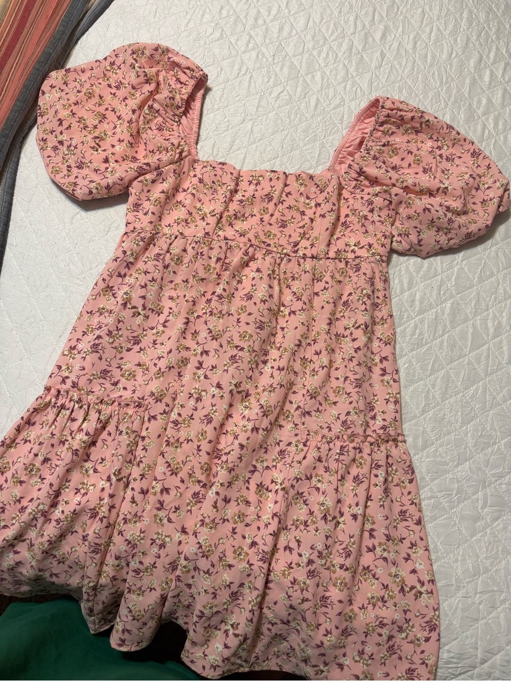 Pink Floral Puff-Sleeve Casual Women’s Dress